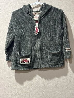 Charcoal Knit Hooded Zip Jacket for Kids